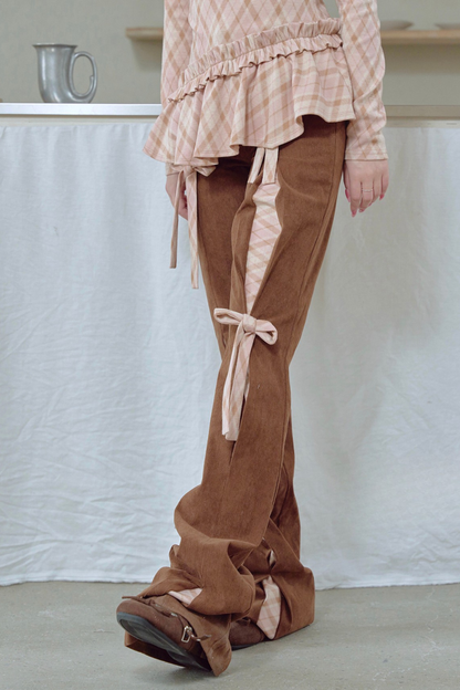 コーデュロイリボンフレアパンツ