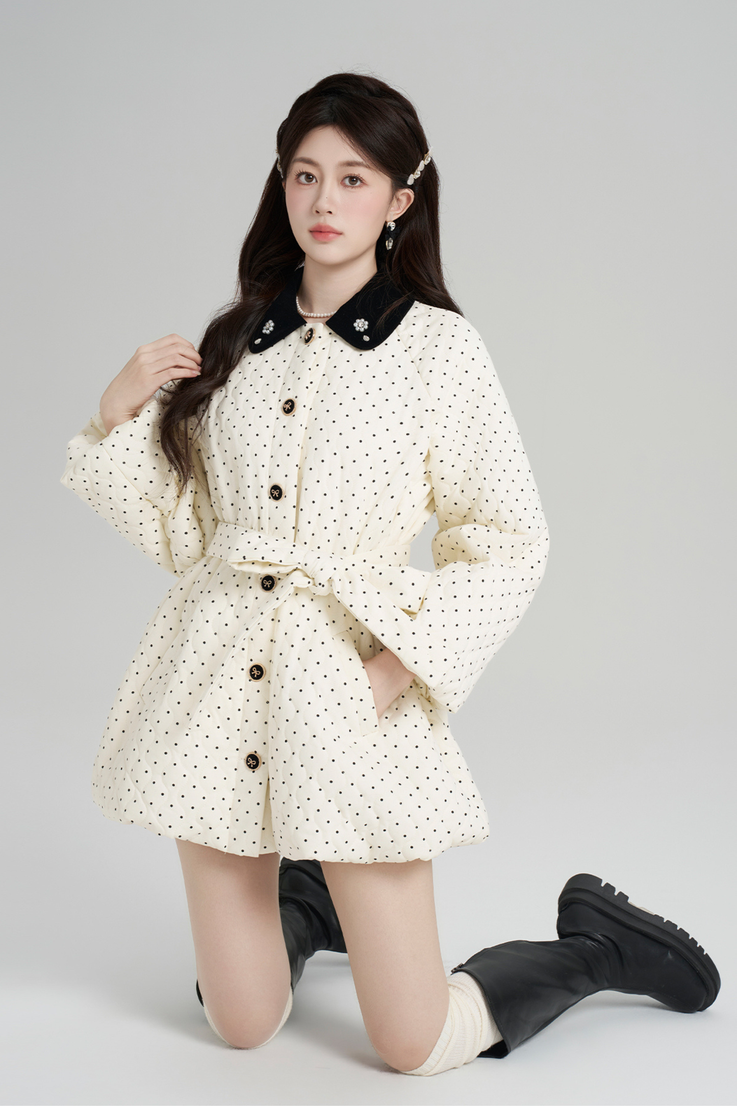 スイートポルカドットフレンチコート
