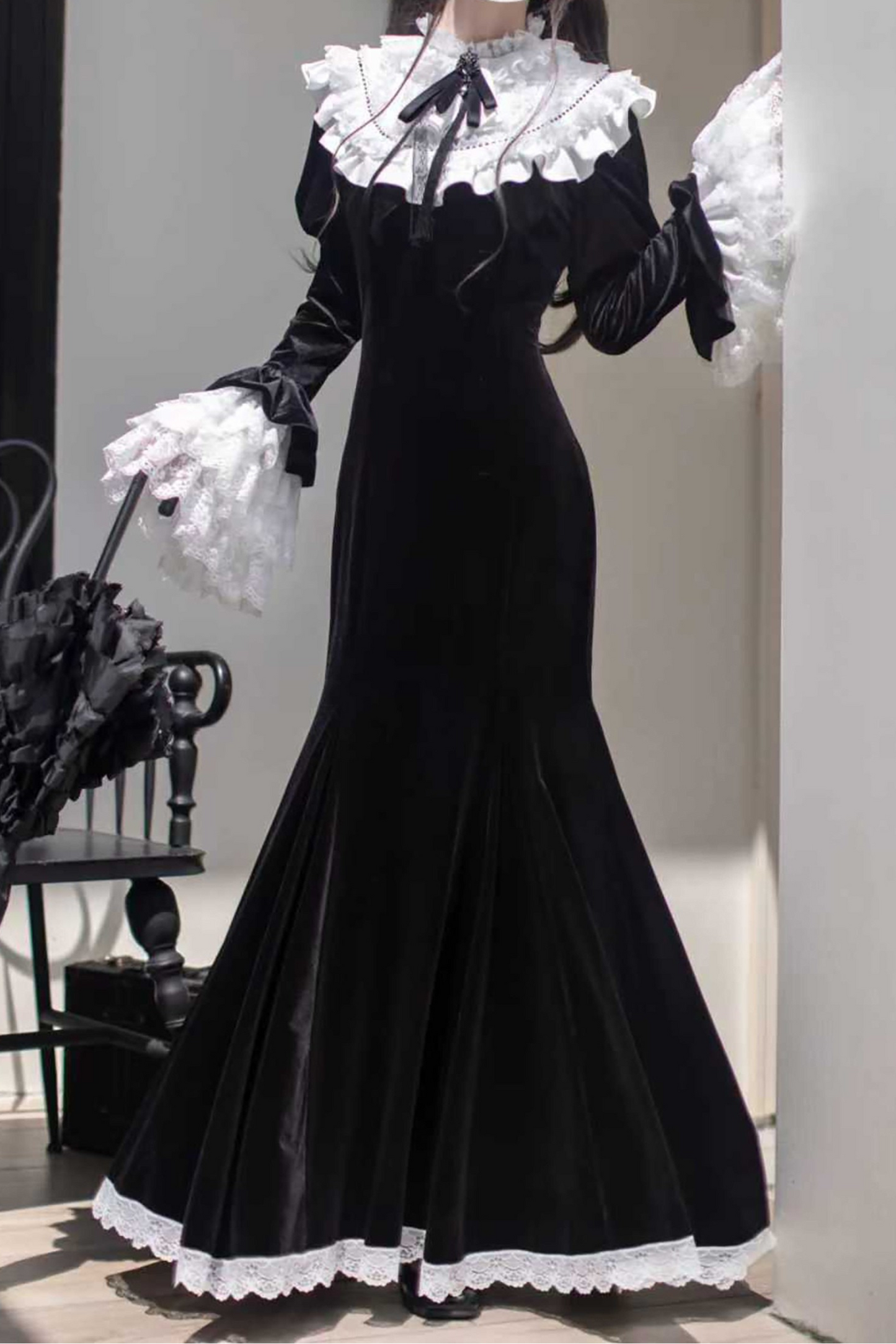 Gothic Velvet Black Elegant Mermaid Dress