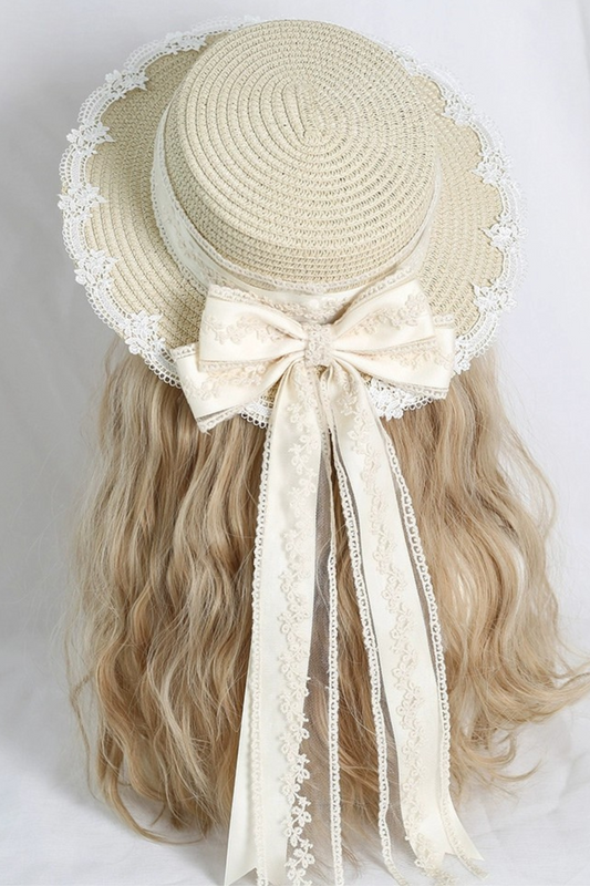 Lace Long Ribbon Straw Hat