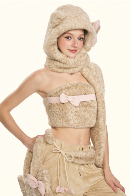 リトルミルクリボンレオパードマフラーハット