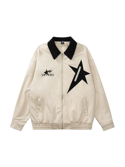 Trendy suede star patch loose jacket