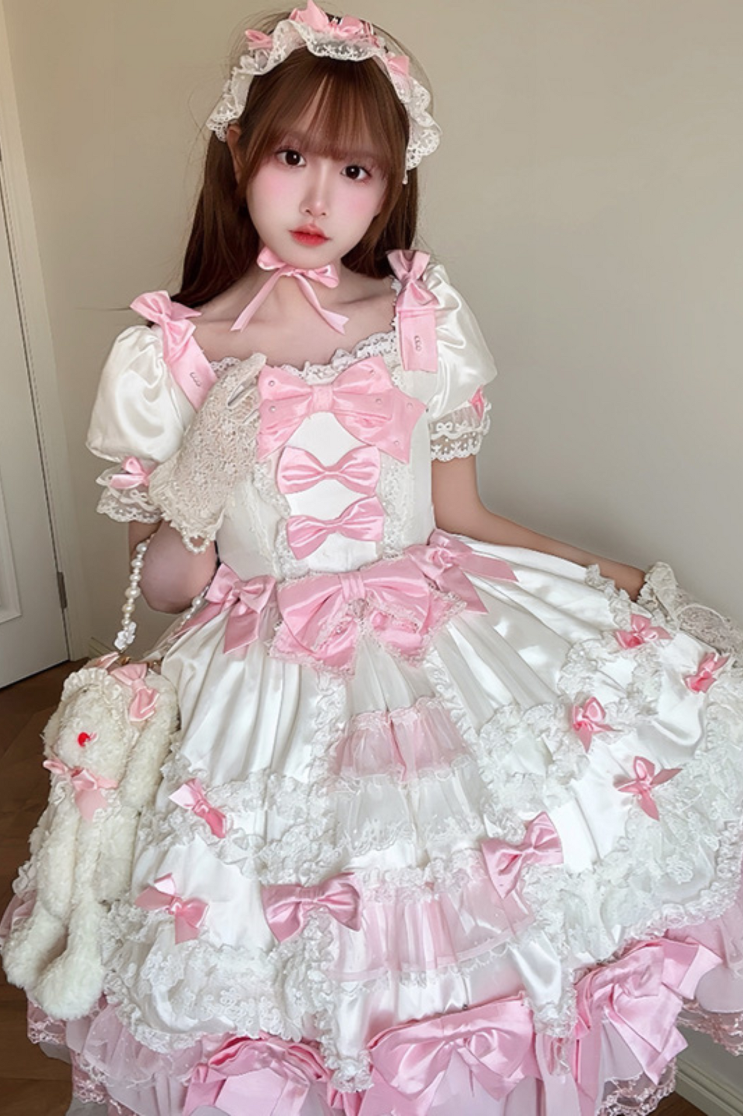 サークルクリームドールダブルパレスゴージャスドレス+ハット+チョーカー