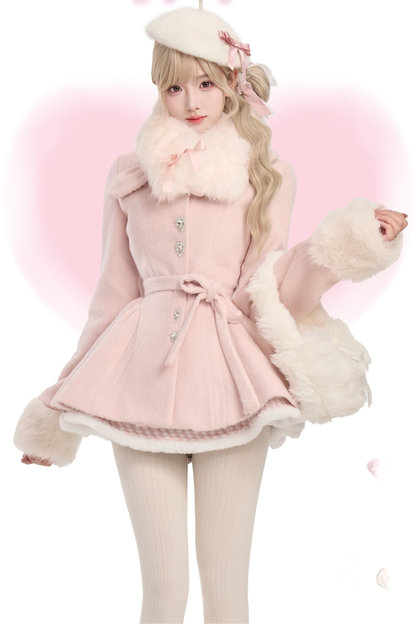 Knit Cardigan + Staggered Lattice Dress + Wool Jacket