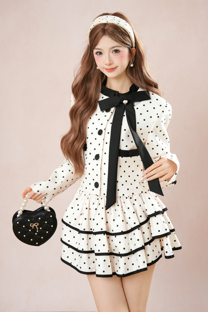 フレンチドットジャケット+ティアードスカート