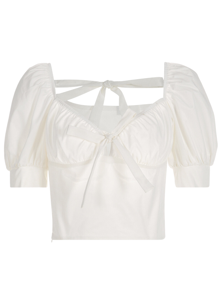 Manches bouffantes Col carré Fairy Bow Cropped Top