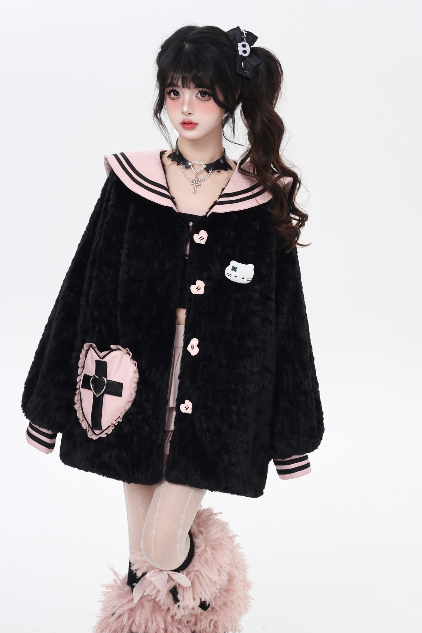 Sweet Cool Navy Collar Lantern Sleeve Jacket