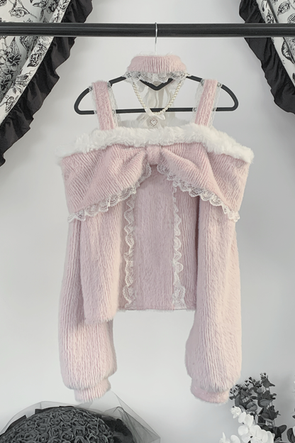 レースリボンオフショルダートップス