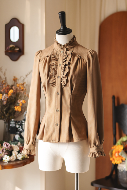 Vintage Striped Waist Tightening Blouse