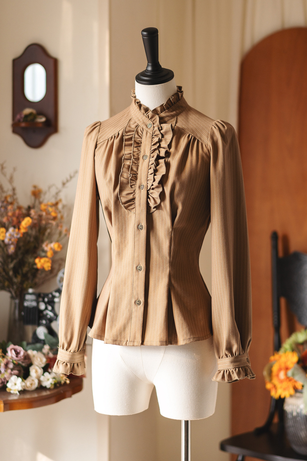 Vintage Striped Waist Tightening Blouse