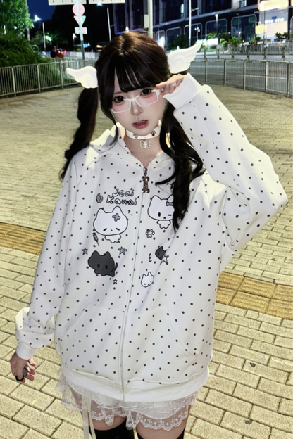 Dot Cat Hooded Loose Hoodie