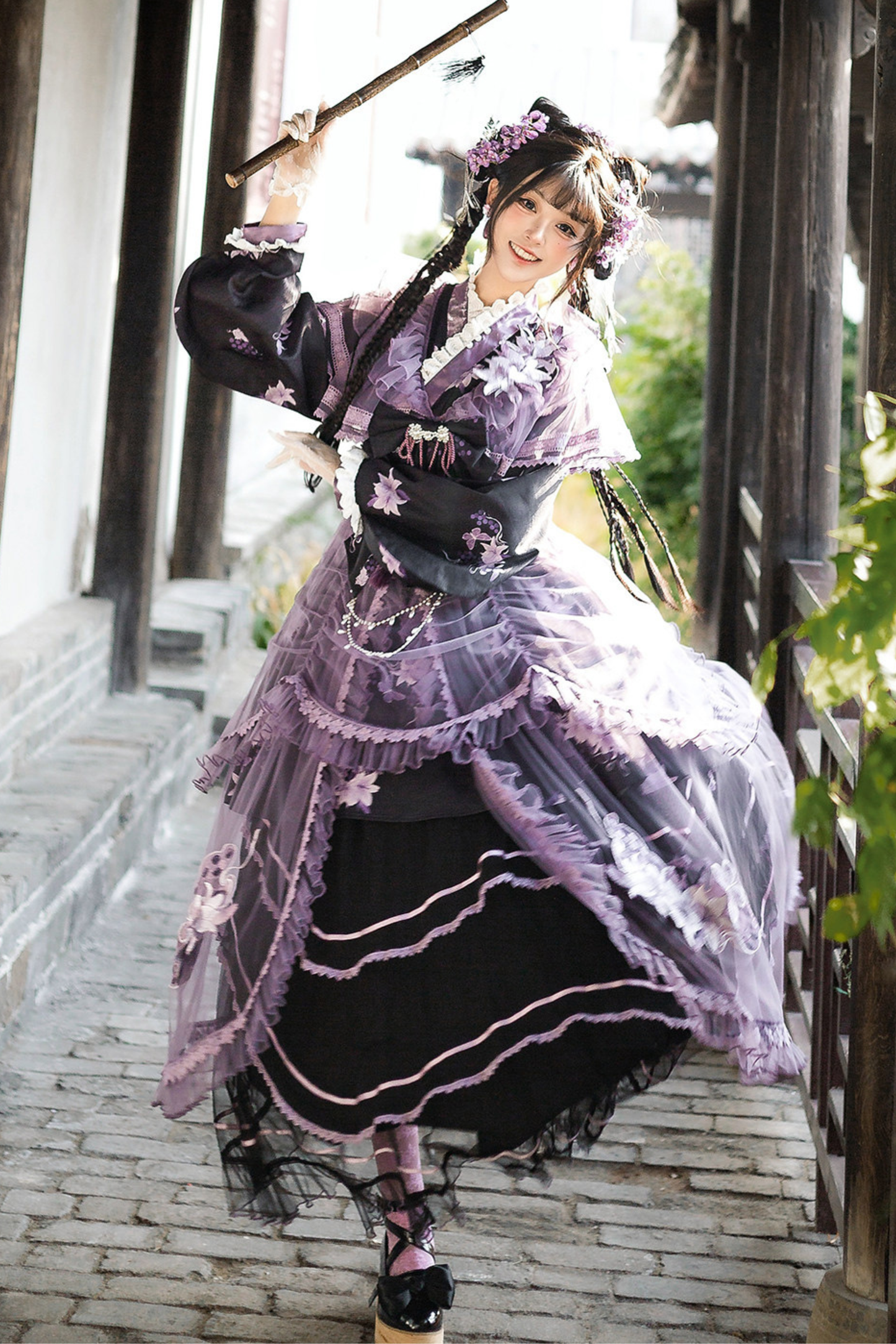 ダークチャイナクロスカラードレス+オーバードレス+スカート