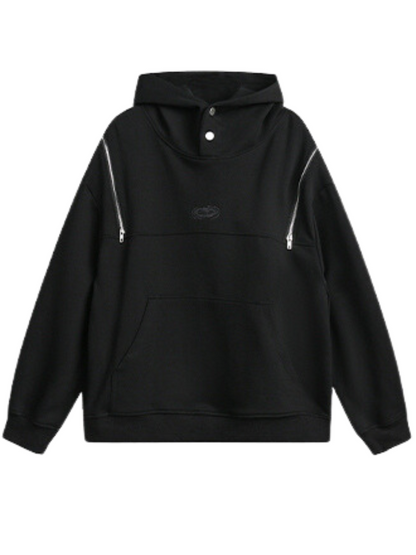 Shoulder Zip Design Hoodie Sweatshirt