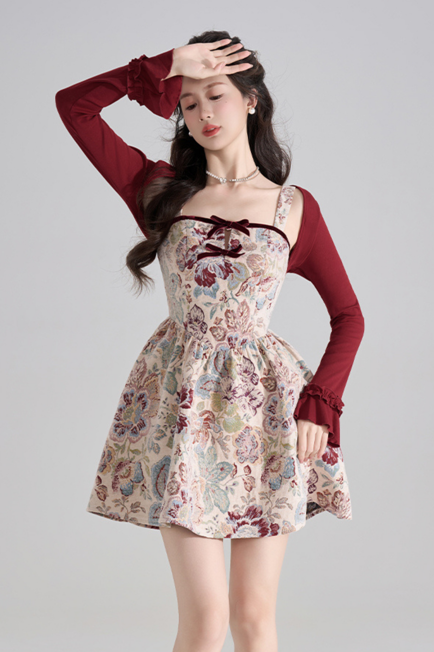 Retro Breeze Fragrance Dress + Short Cardigan