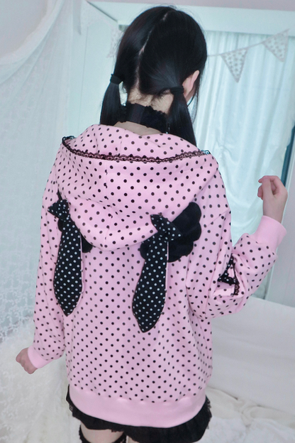 Y2Kガールドットバニーフードパーカー