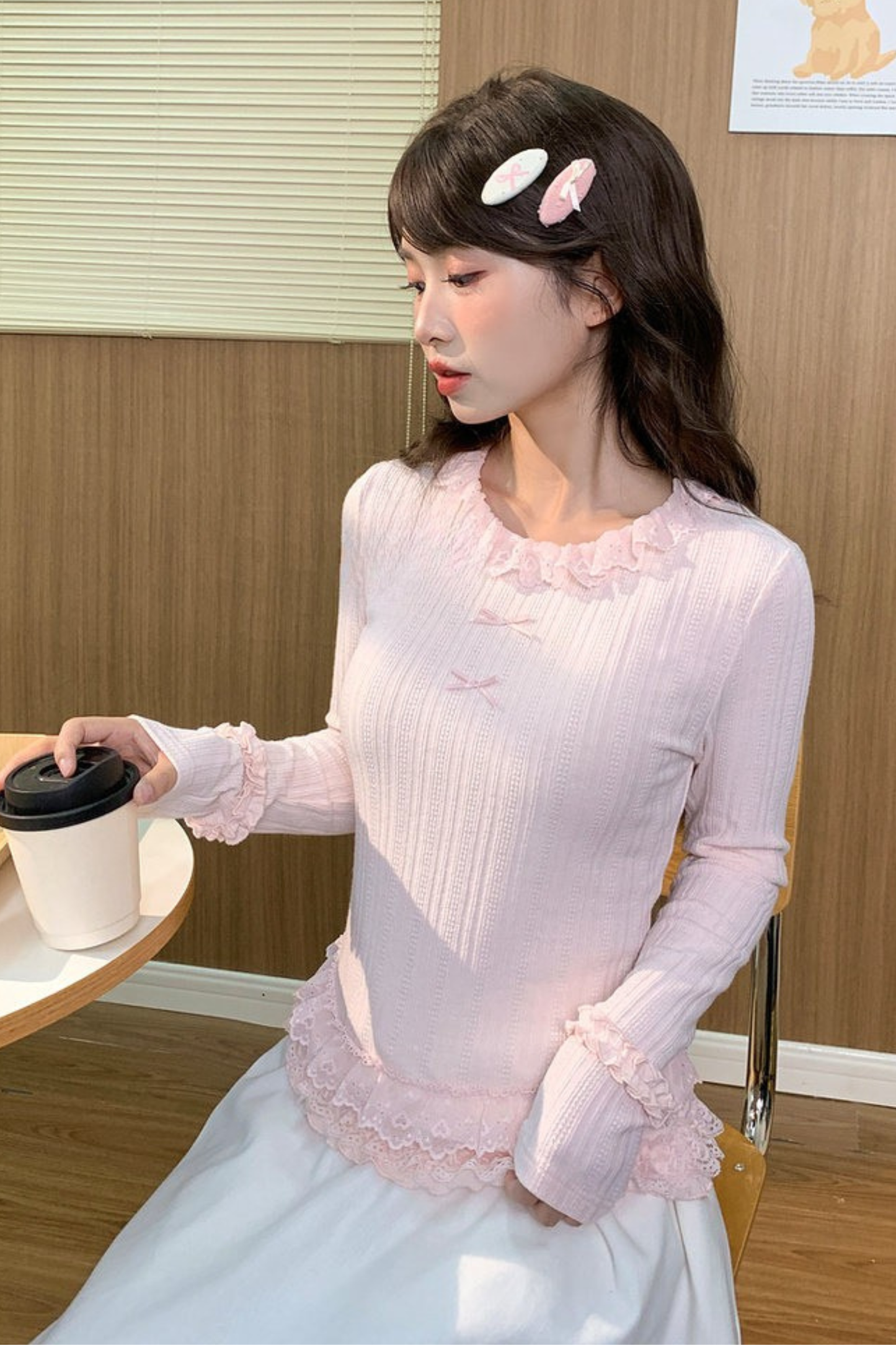 リボンフリルトリムトップス