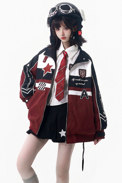 カラーブロックバイカージャケット