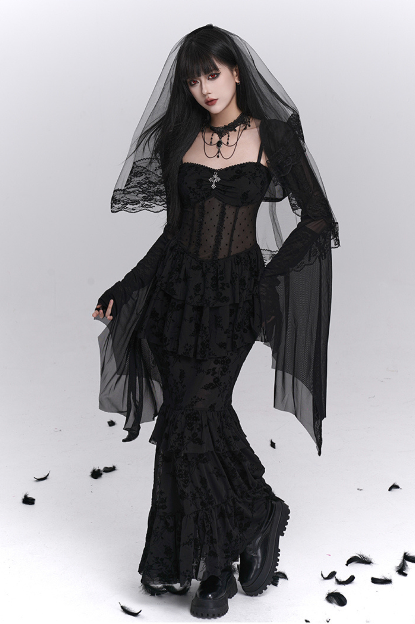 ゴーストガールゴシックマーメイドドレス＋シアーアウター