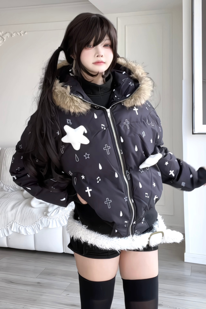 Fur Hood Cloth Design Down Jacket