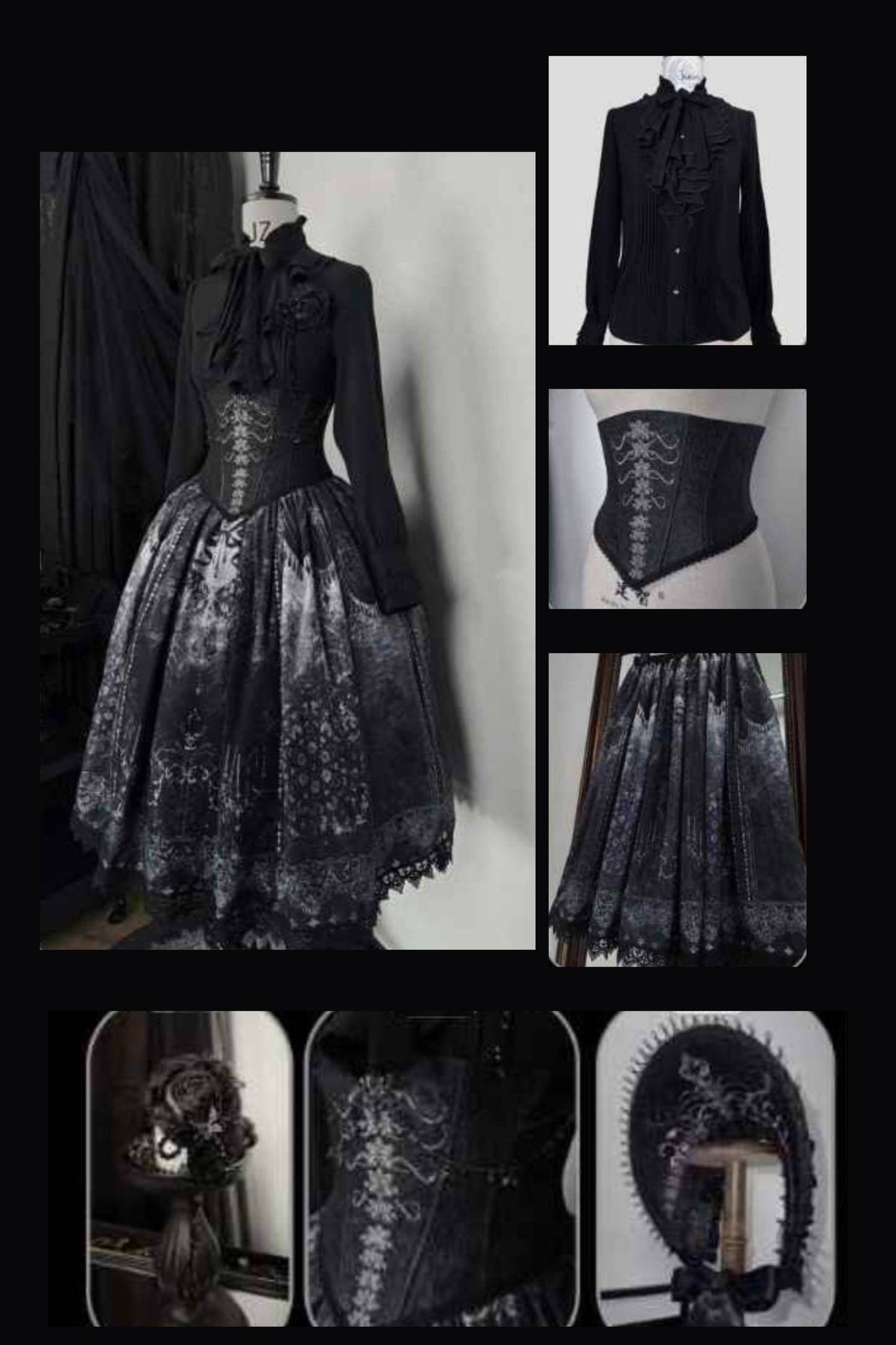 エレガントゴシックロリータジャンパースカート+ジャケット+スカート+シャツ+コルセット+アクセサリー