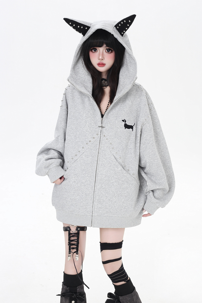 カジュアルスウェットダークフードパーカー