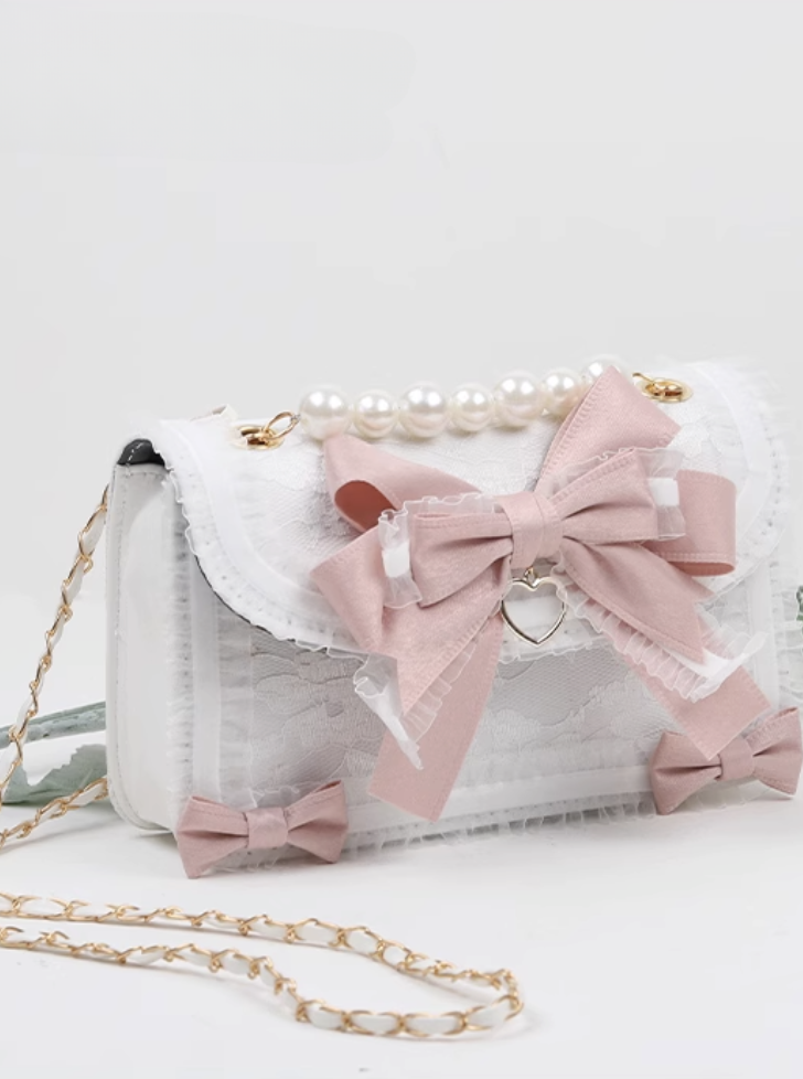 White pearl girly lace design bag