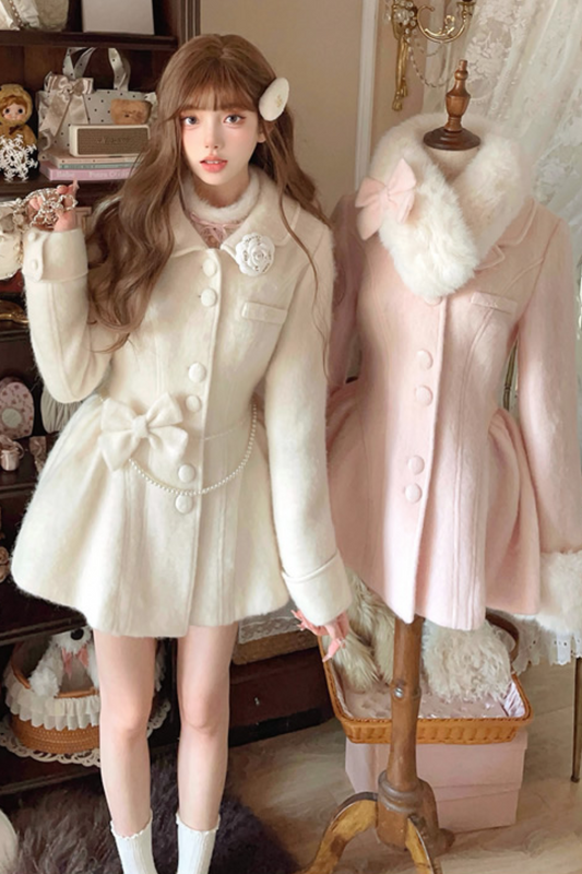 Sweet girly fur collar coat