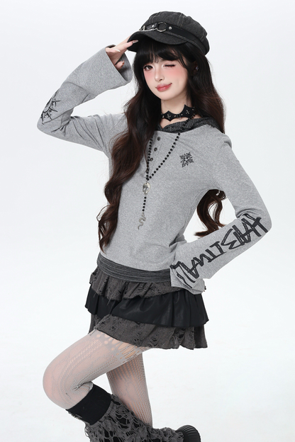 ゴシックアームデザインフードトップス