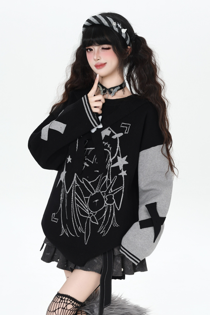 Rabbit Ear Bicolor Loose Sweater