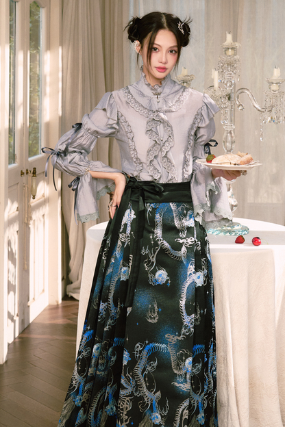Elegant Chinese shirt + jacket + long skirt