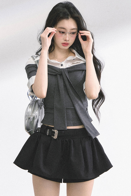 フレンチレディーウエストスリミングショートトップス