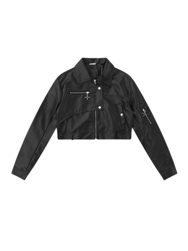 アメリカンレトロマルチボタンデザインレザージャケット