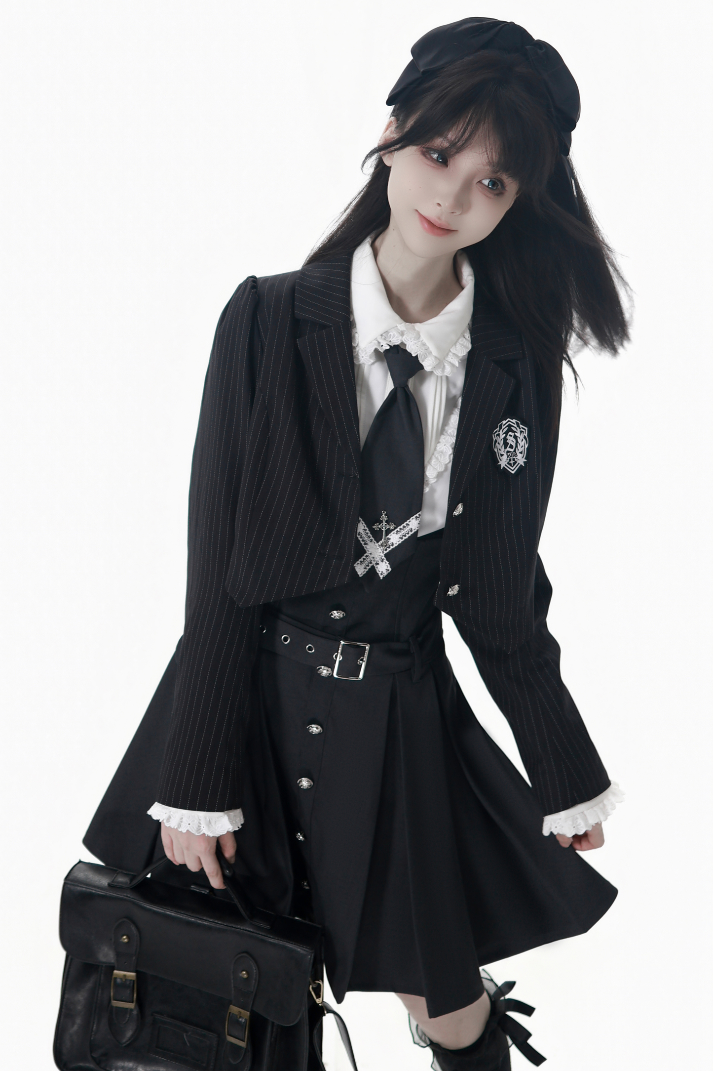 College Jacket + Suskirt + Blouse + Tie