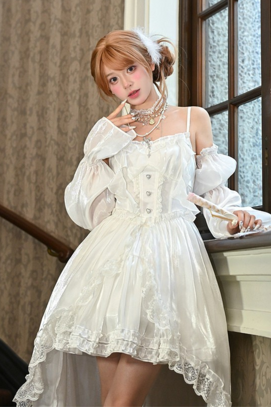 ヘビーシャティンダルキャミソールドレス＋レースアシメショール