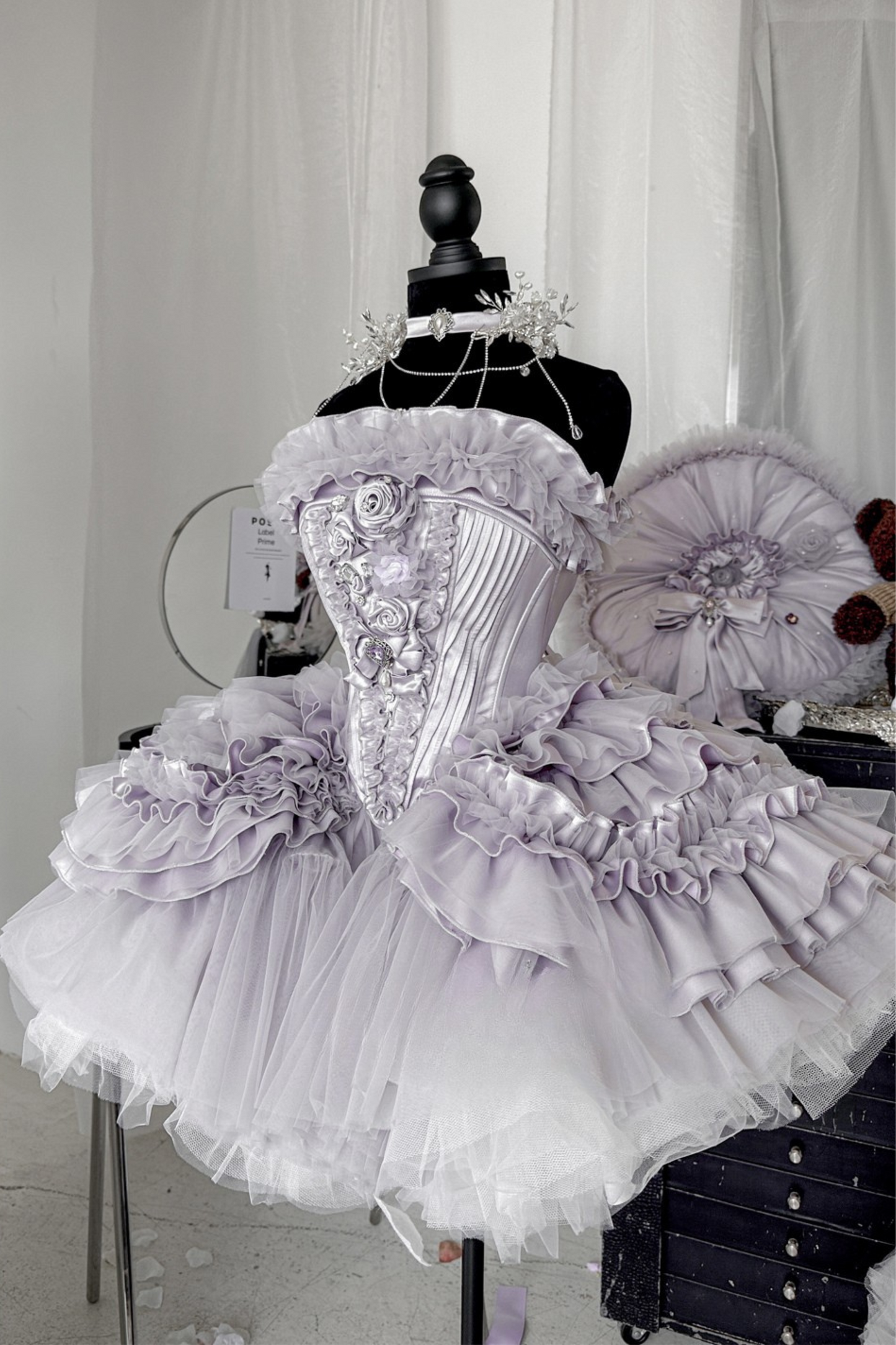 ビクトリアフラワーチューブトップス＋ショートスカート＋ロングスカート＋ガーゼスカート＋アームリング＋チョーカー