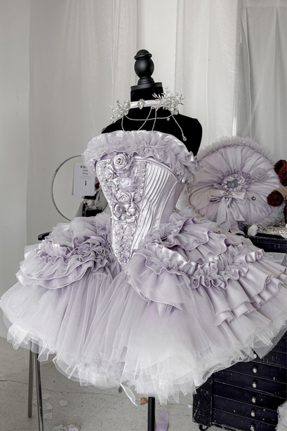 ビクトリアフラワーチューブトップス＋ショートスカート＋ロングスカート＋ガーゼスカート＋アームリング＋チョーカー