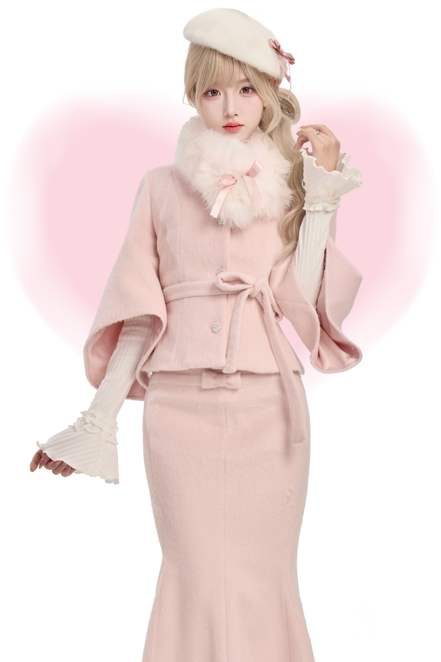 ベルベットラブソングニット+ウールショートジャケット+マーメイドスカート