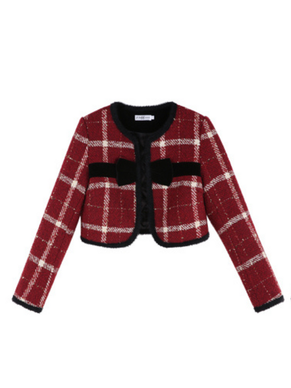 Red Check Fragrance Padded Short Jacket + Skirt