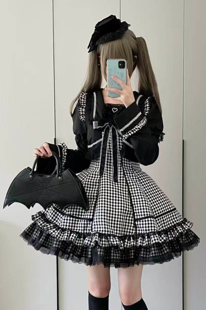 千鳥格子ダークスイートスリーブ付きロリータドレス