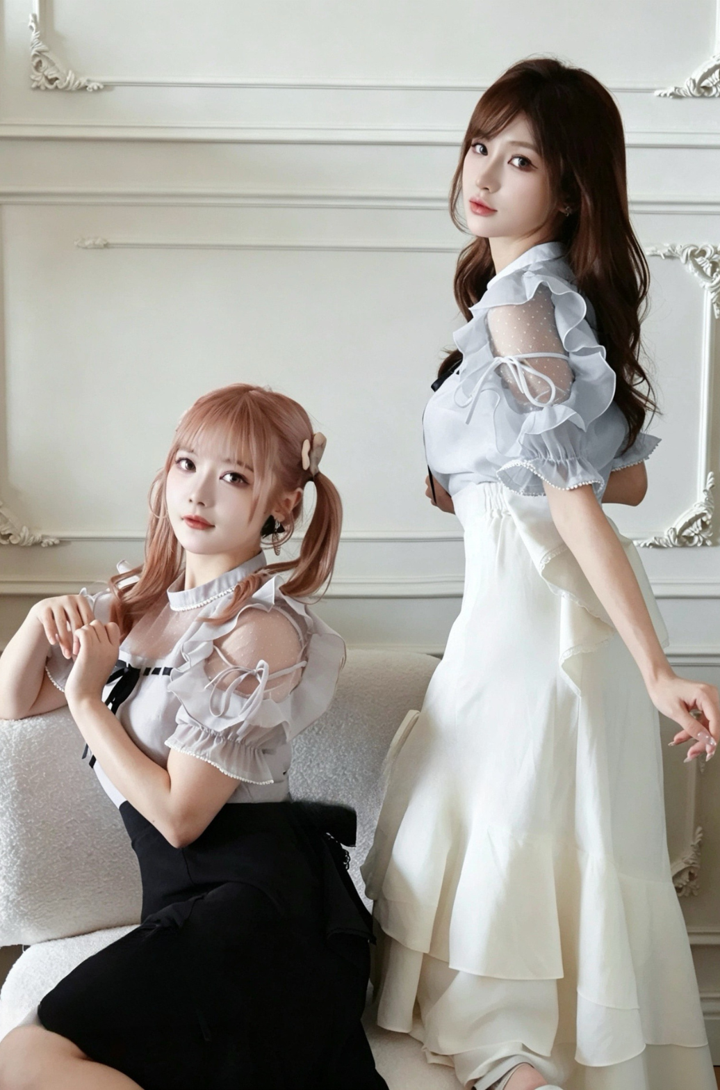 Ruffled Top and Bias-Cut Long Skirt Set-Up