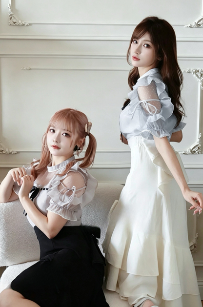 Ruffled Top and Bias-Cut Long Skirt Set-Up