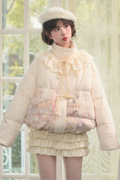 フェアリーテールレースカラー付きダウンジャケット