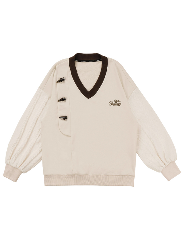 カレッジニットパッチワークチェックスウェットシャツスーツ