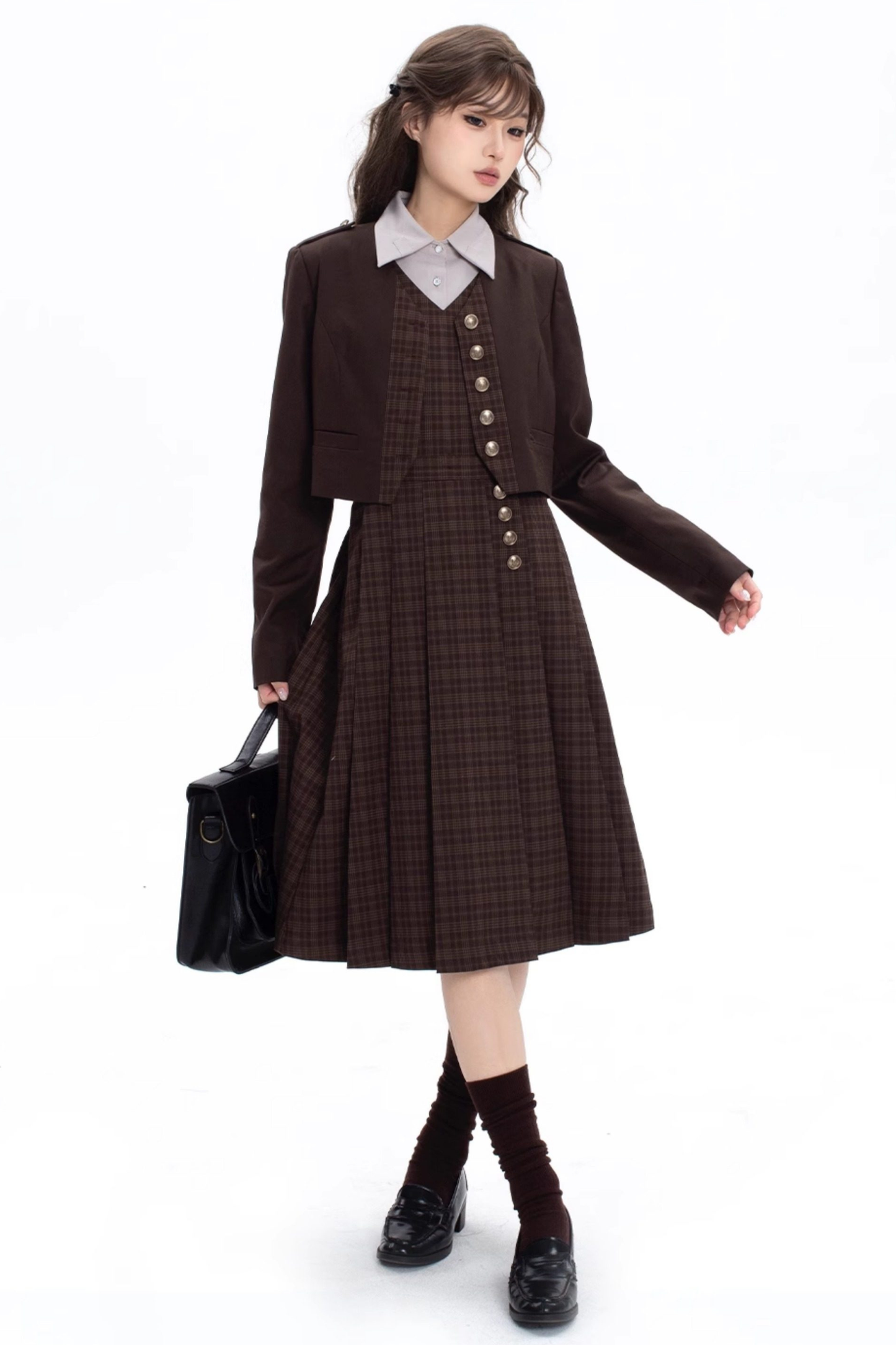 Retro College Jacket + Shirt + Skirt + Badge + Tie