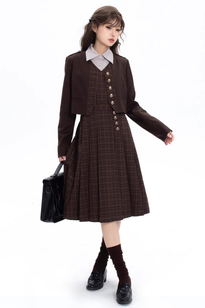 Retro College Jacket + Shirt + Skirt + Badge + Tie