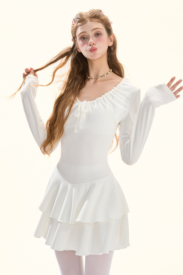 Shirred drape pure dress