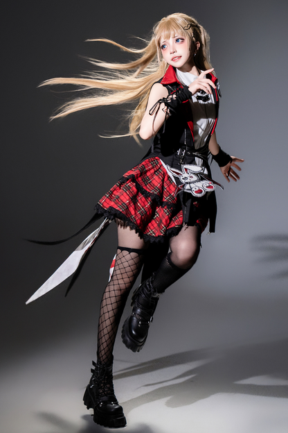 【予約商品】バニーロックスターガールフード付きジャケット+ブラウス+チェックスカート