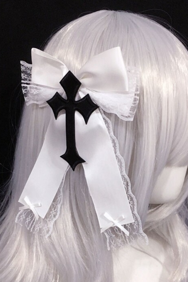 Gothic Lace Cross Ribbon Hair Clip