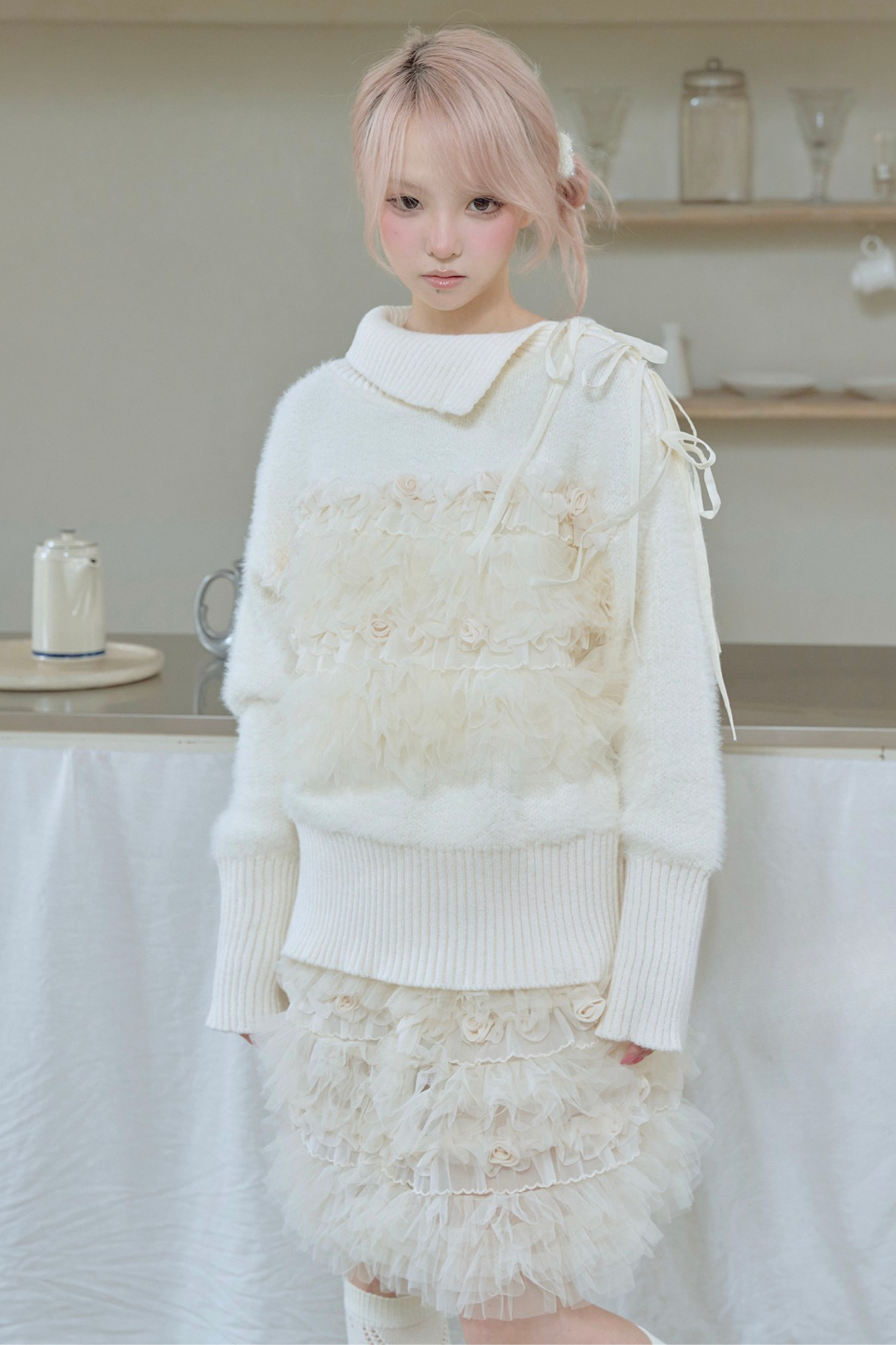 ローズメッシュレイヤードスカート