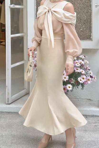 Off-the-shoulder top + mermaid skirt